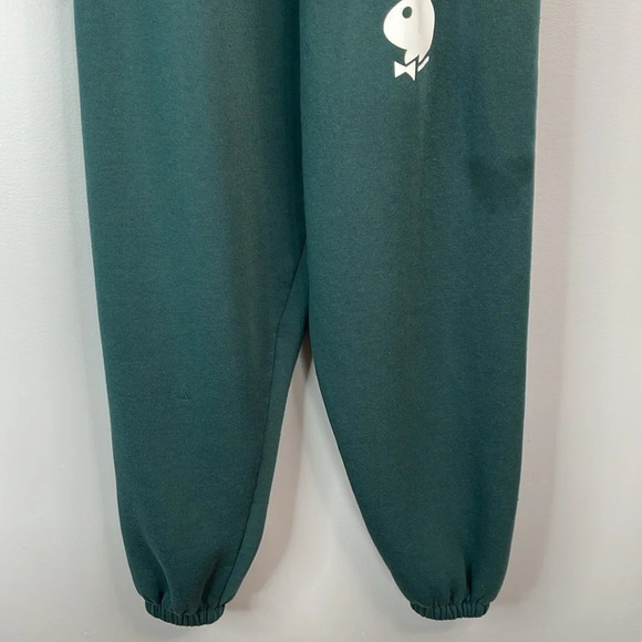Playboy Booty Spellout Graphic Jogger Sweatpants Forest Green Bunny Pockets S - Picture 4 of 11